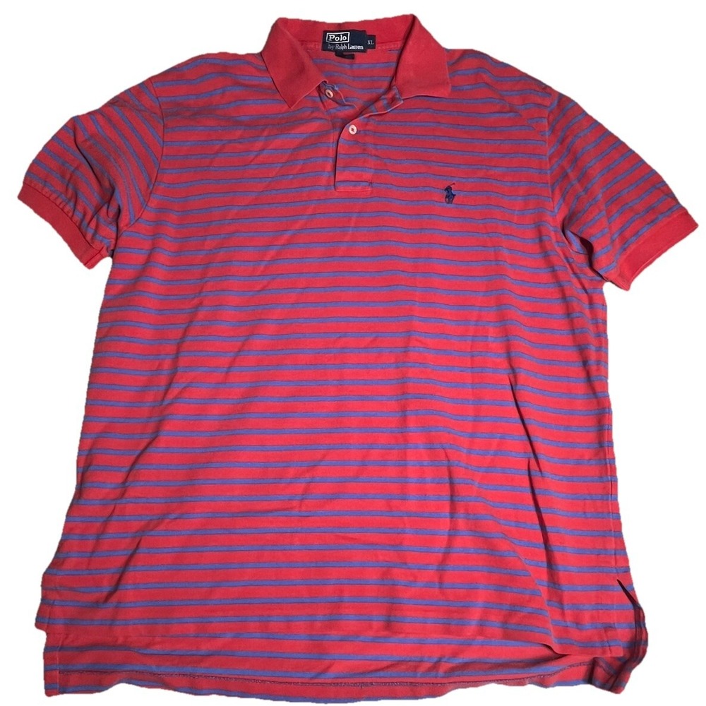 Polo Ralph Lauren Polo XL Blue Red Pony Golf Striped Logo Cotton - Picture 2 of 3